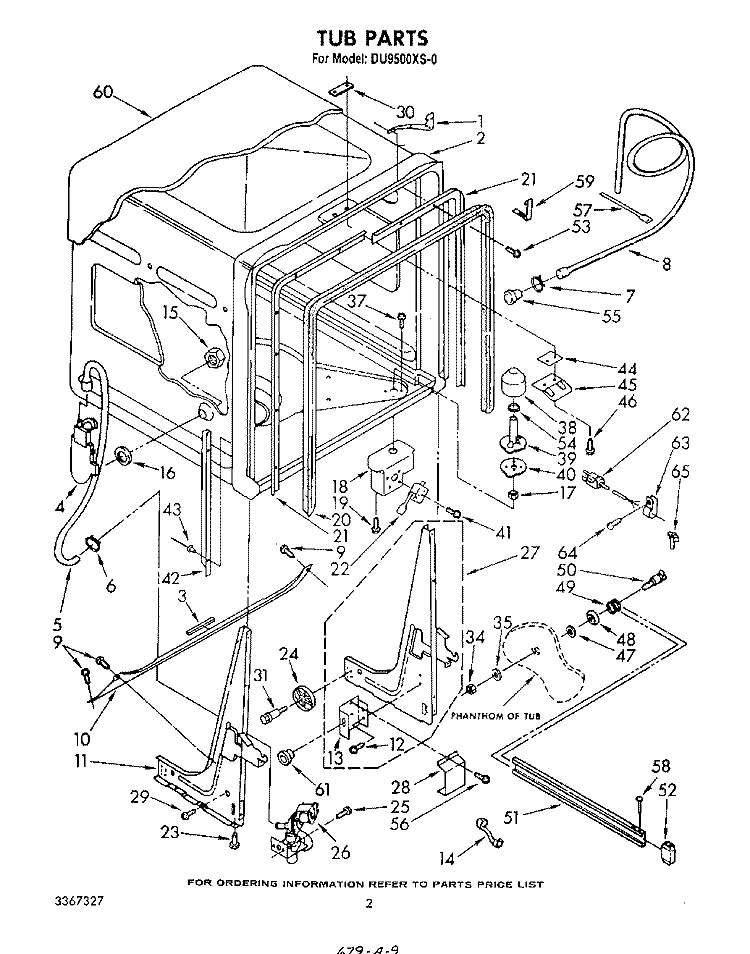 TUB , LITERATURE AND OPTIONAL Diagram and Parts List for DU9500XS0  Whirlpool Dishwasher