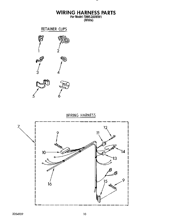 WIRING HARNESS Diagram and Parts List for TAWL200WW1  Estate Washer