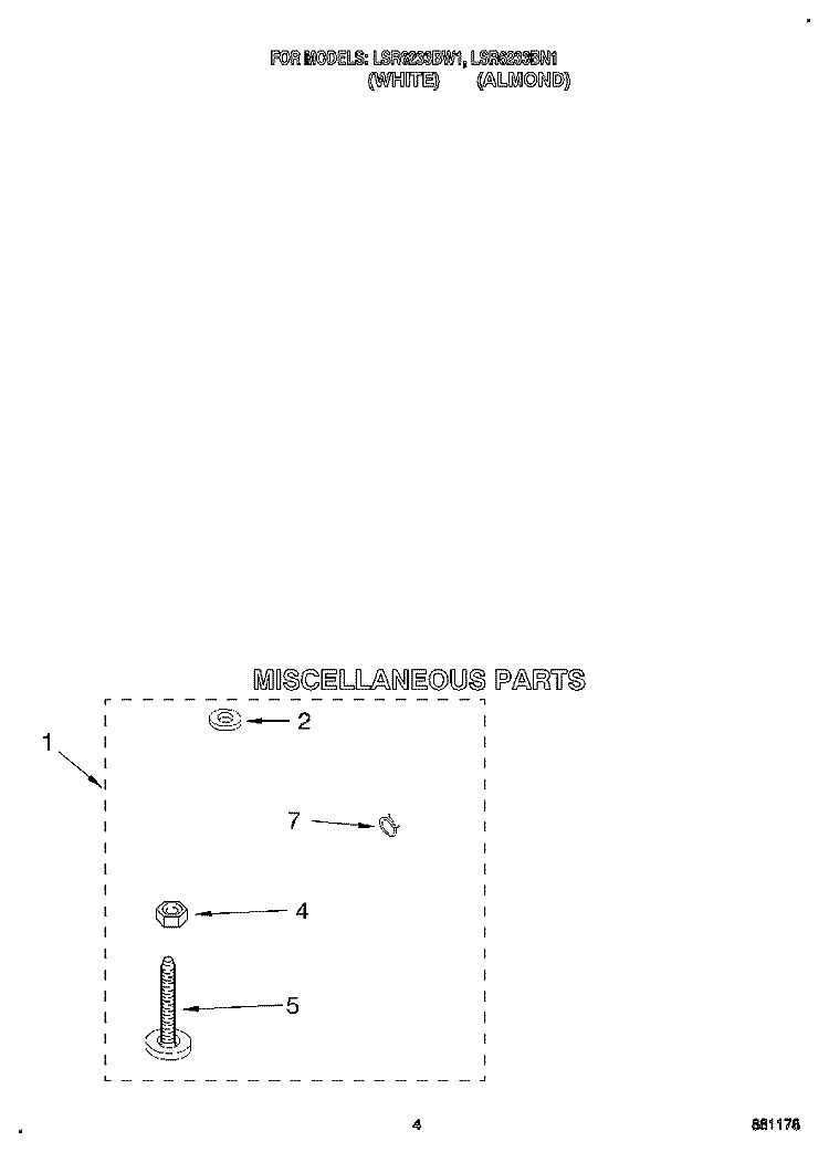 MISCELLANEOUS Diagram and Parts List for LSR6233BW1  Whirlpool Washer