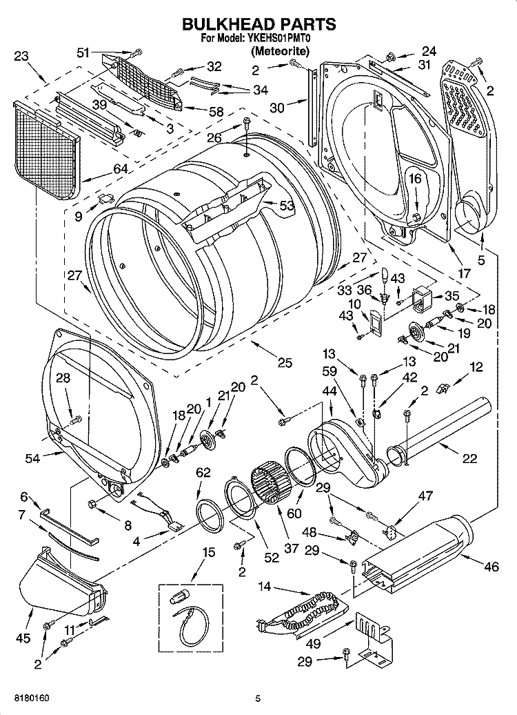 BULKHEAD PARTS Diagram and Parts List for YKEHS01PMT0  KitchenAid Dryer