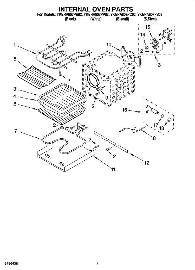 INTERNAL OVEN PARTS Diagram and Parts List for YKERA807PC02  KitchenAid Range