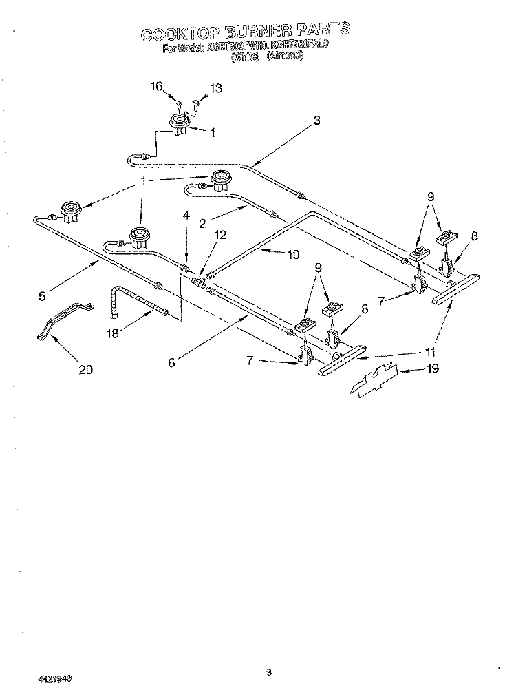 COOKTOP BURNER Diagram and Parts List for KGRT500FAL0  KitchenAid Range