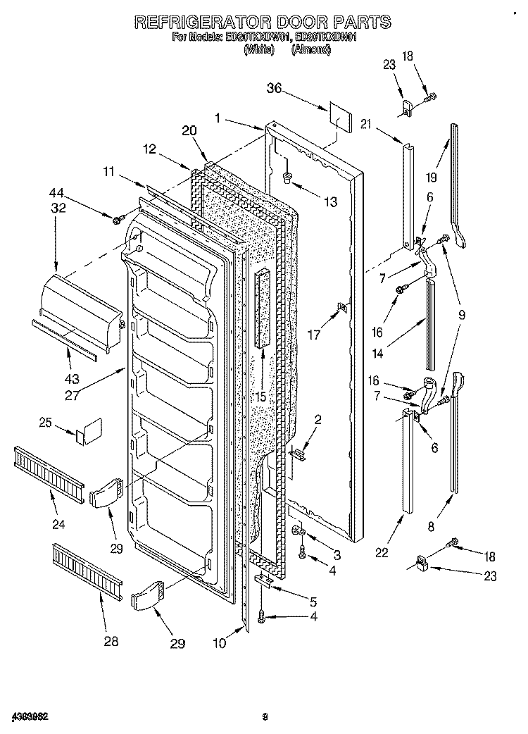 REFRIGERATOR DOOR Diagram and Parts List for ED20TKXDN01  Whirlpool Refrigerator