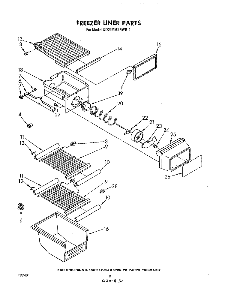 FREEZER LINER Diagram and Parts List for ED22MMXRWR0  Whirlpool Refrigerator