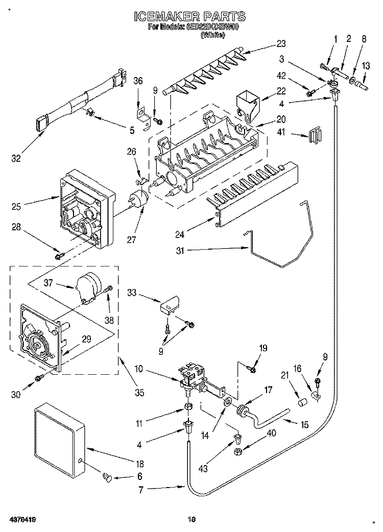ICEMAKER, LIT/OPTIONAL Diagram and Parts List for 6ED22DQXBW00  Whirlpool Refrigerator