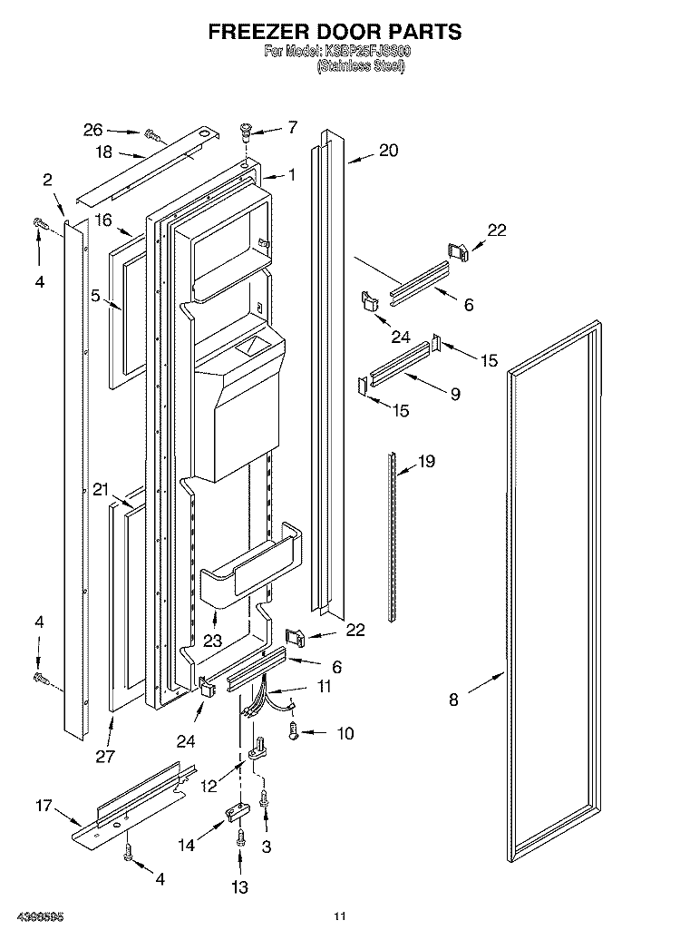 FREEZER DOOR Diagram and Parts List for KSBP25FJSS00  KitchenAid Refrigerator