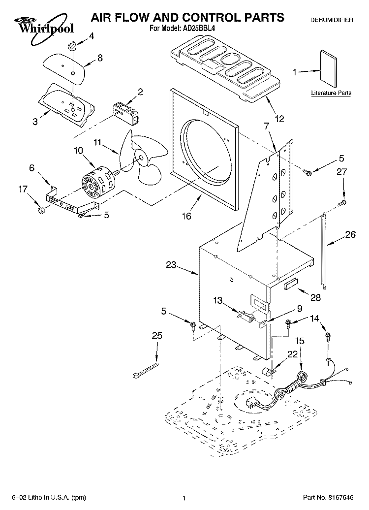 SECTION Diagram and Parts List for AD25BBL4  Whirlpool Dehumidifier