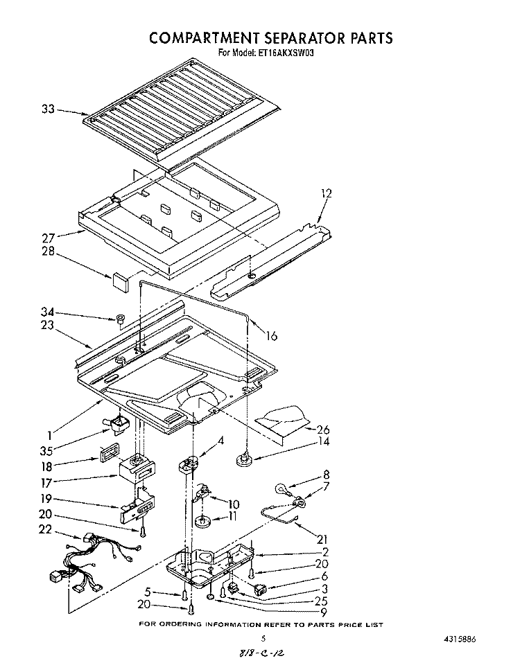 COMPARTMENT SEPARATOR Diagram and Parts List for ET16AKXSW03  Whirlpool Refrigerator