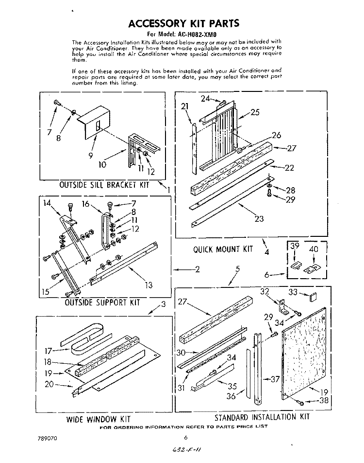 ACCESSORY KIT PARTS Diagram and Parts List for ACH082XM0  Whirlpool Air Conditioner