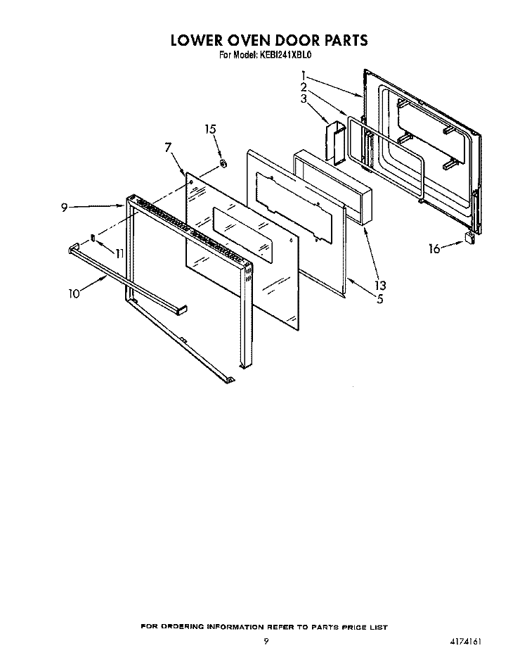 LOWER OVEN DOOR Diagram and Parts List for KEBI241XBL0  KitchenAid Wall Oven