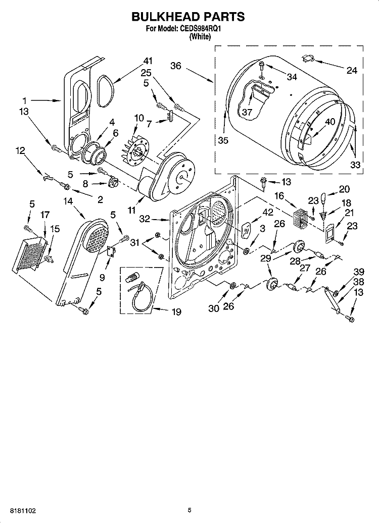 BULKHEAD PARTS, OPTIONAL PARTS (NOT INCLUDED) Diagram and Parts List for CEDS984RQ1  Crosley Dryer