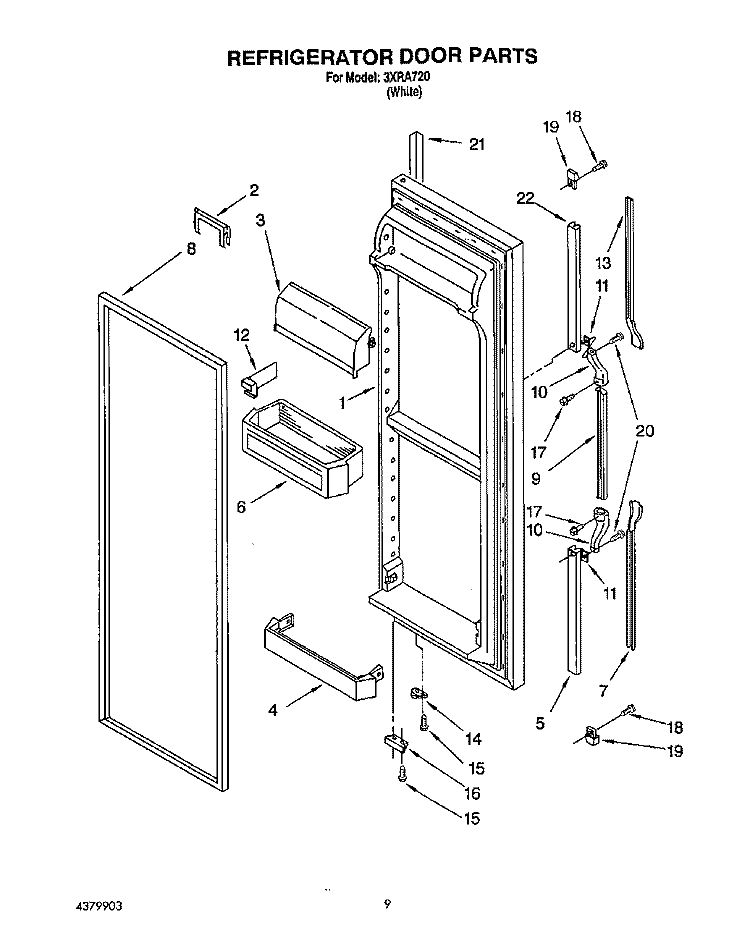 REFRIGERATOR DOOR Diagram and Parts List for 3XRA720  Whirlpool Refrigerator