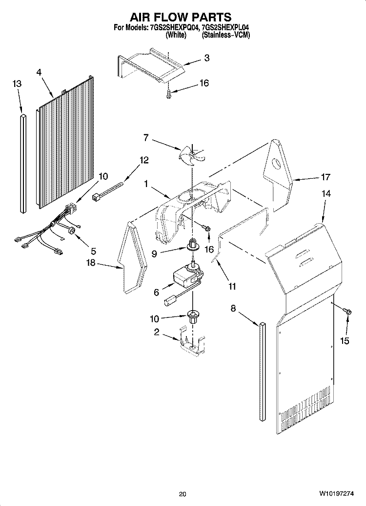 AIR FLOW PARTS, OPTIONAL PARTS (NOT INCLUDED) Diagram and Parts List for 7GS2SHEXPQ04  Whirlpool Refrigerator