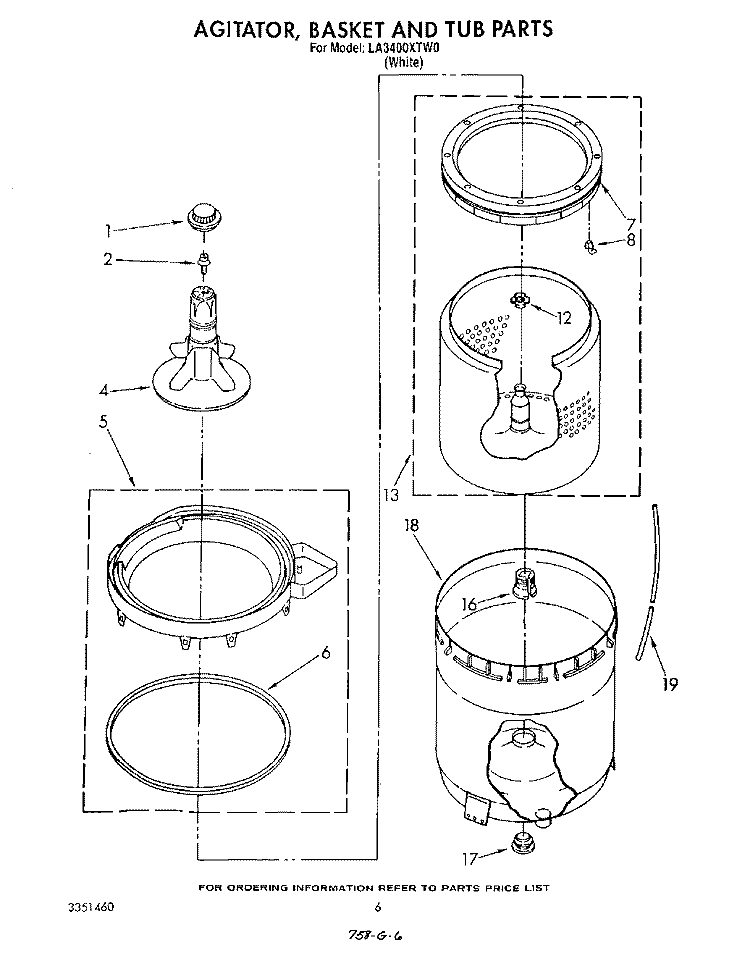 AGITATOR, BASKET, AND TUB Diagram and Parts List for LA3400XTW0  Whirlpool Washer