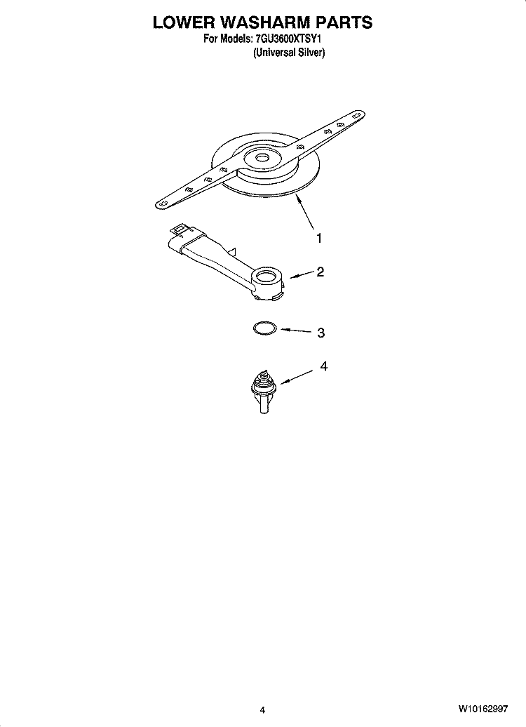 LOWER WASHARM PARTS Diagram and Parts List for 7GU3600XTSY1  Whirlpool Dishwasher