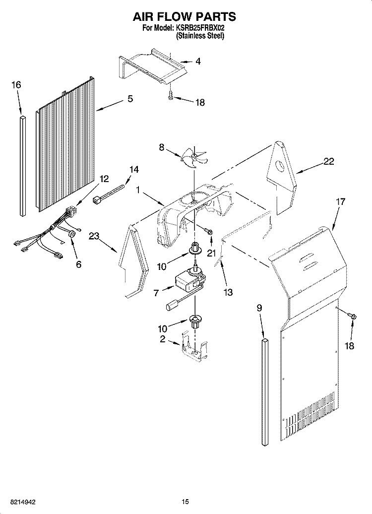 AIR FLOW PARTS Diagram and Parts List for KSRB25FRBX02  KitchenAid Refrigerator