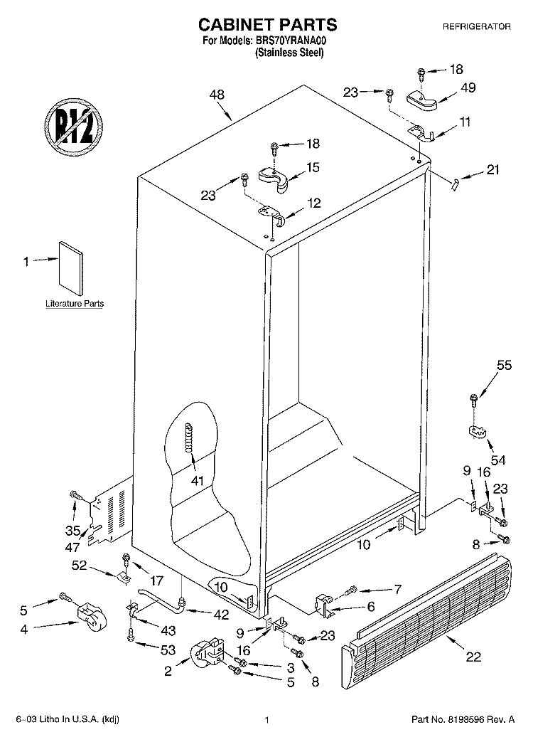CABINET PARTS Diagram and Parts List for BRS70YRANA00  Whirlpool Refrigerator