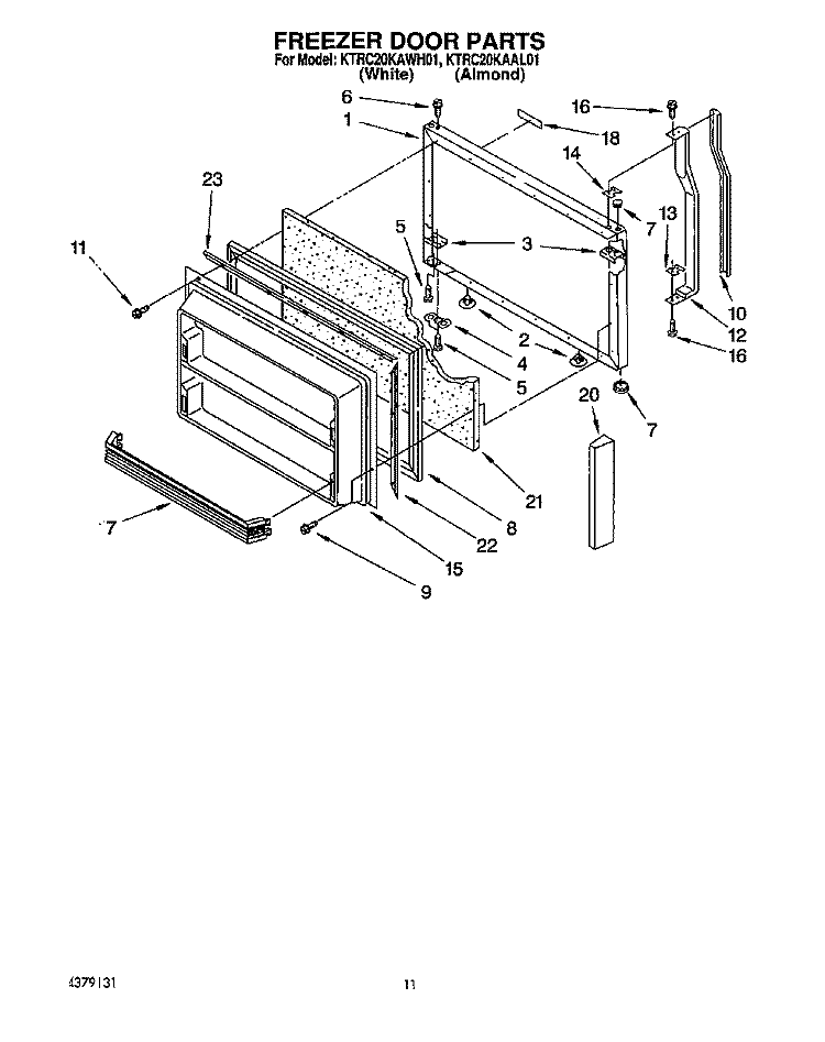 FREEZER DOOR Diagram and Parts List for KTRC20KAWH01  Whirlpool Refrigerator