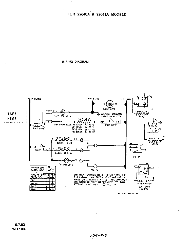 22040A, 22041A Diagram and Parts List for 2204W0A  Roper Range