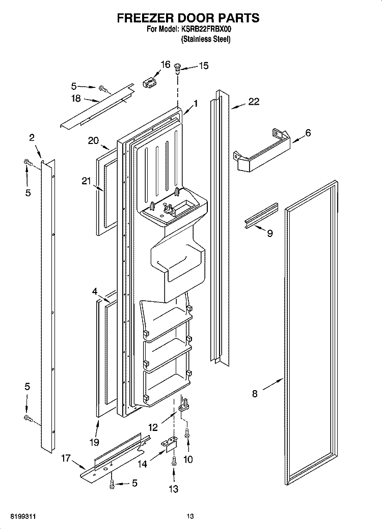 FREEZER DOOR PARTS Diagram and Parts List for KSRB22FRBX00  KitchenAid Refrigerator