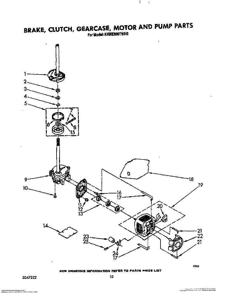 BRAKE, CLUTCH, GEARCASE, MOTOR AND PUMP Diagram and Parts List for KAWE800TWH0  KitchenAid Washer