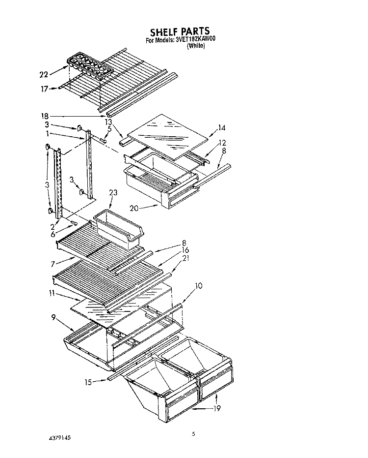 SHELF Diagram and Parts List for 3VET19ZKAW00  Whirlpool Refrigerator
