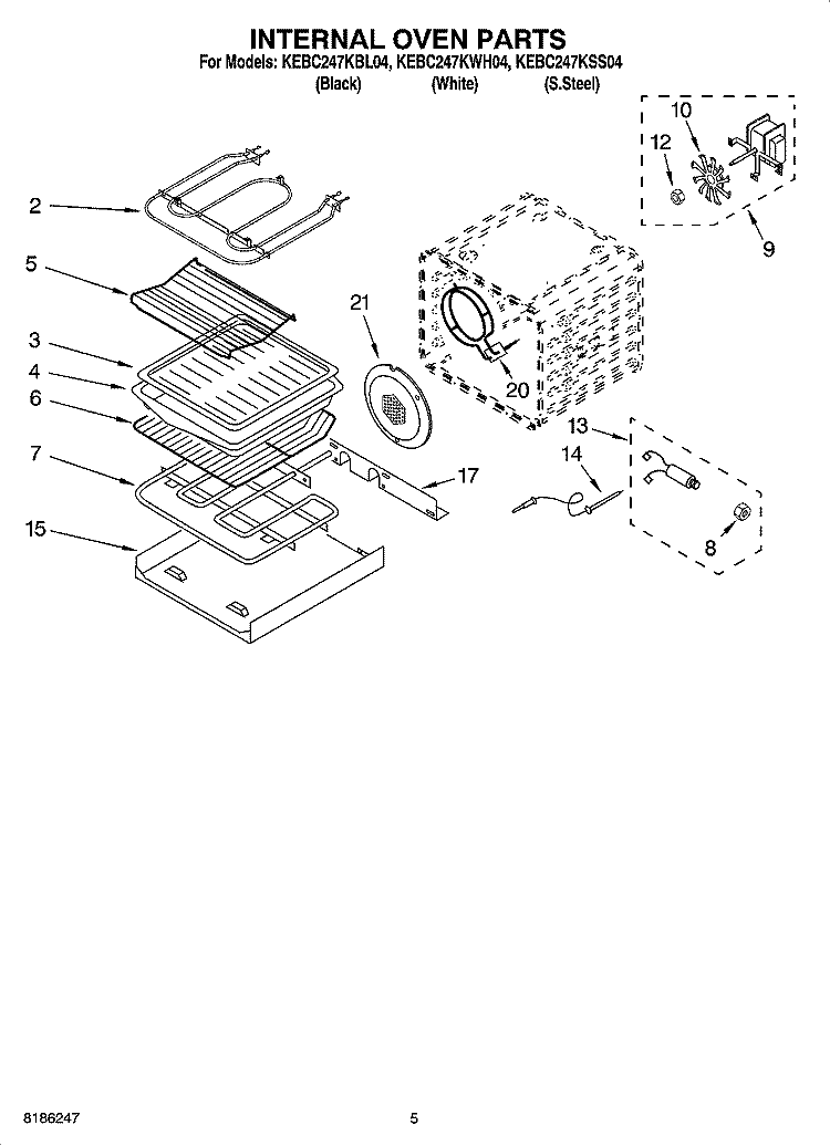 INTERNAL OVEN PARTS Diagram and Parts List for KEBC247KBL04  KitchenAid Wall Oven
