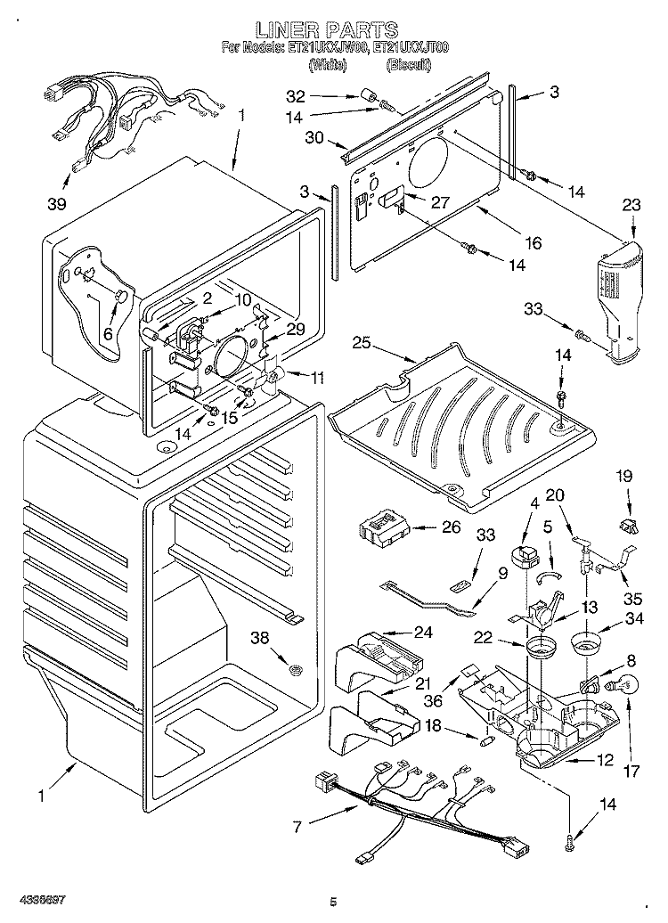 LINER Diagram and Parts List for ET21UKXJW00  Whirlpool Refrigerator