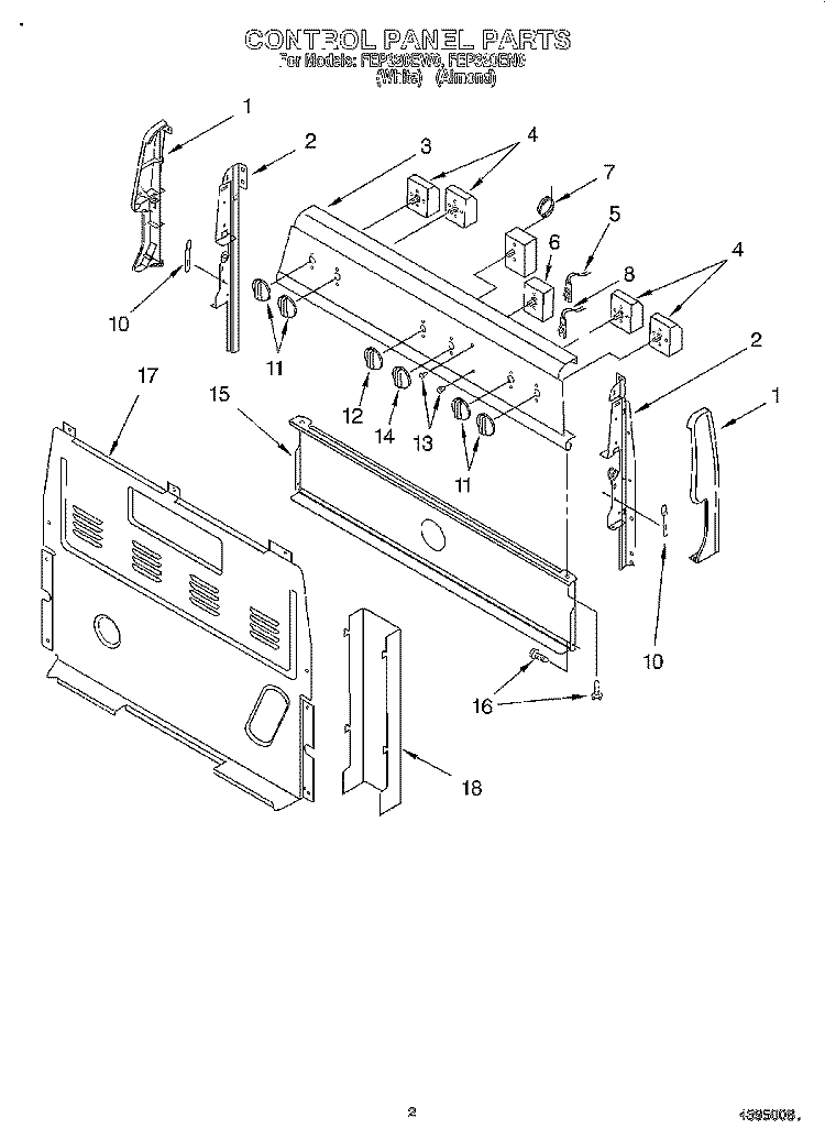 CONTROL PANEL Diagram and Parts List for FEP320EW0  Roper Range
