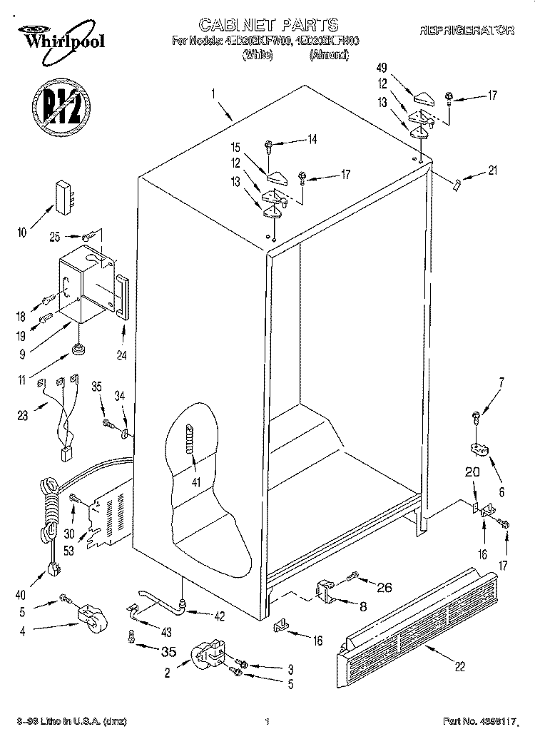 CABINET Diagram and Parts List for 4ED20ZKIFW00  Whirlpool Refrigerator