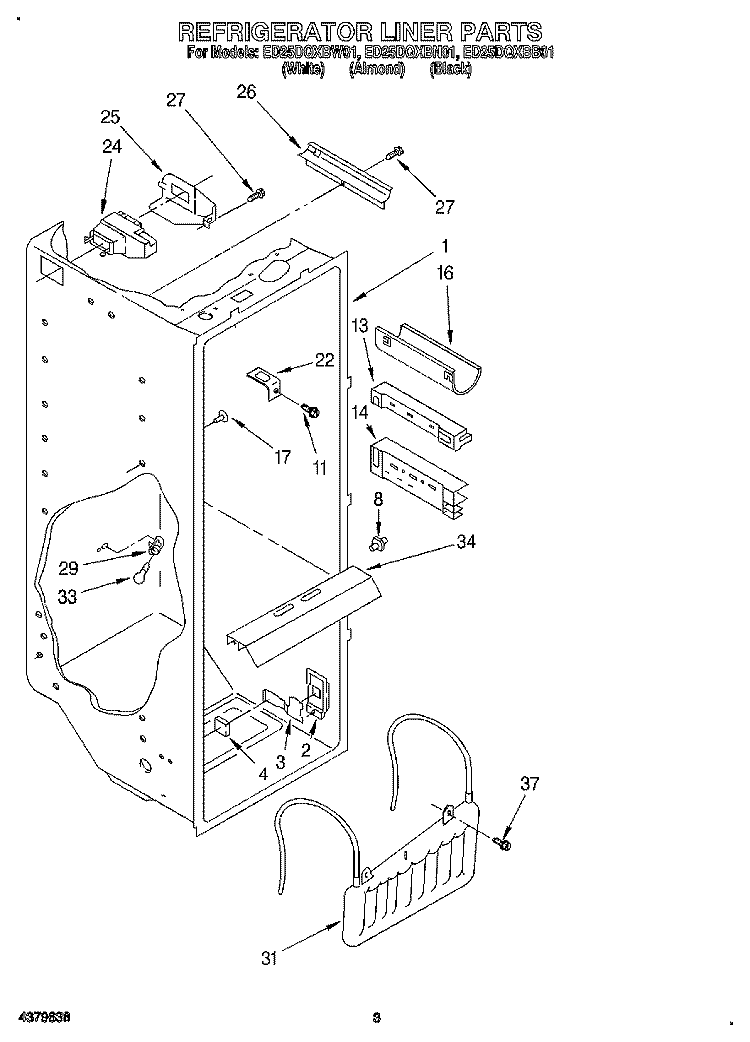 REFRIGERATOR LINER Diagram and Parts List for ED25DQXBB01  Whirlpool Refrigerator