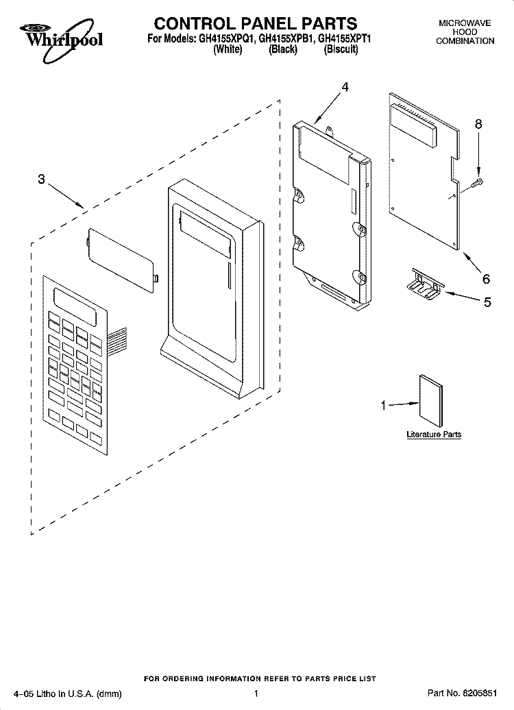 CONTROL PANEL PARTS Diagram and Parts List for GH4155XPQ1  Whirlpool Microwave
