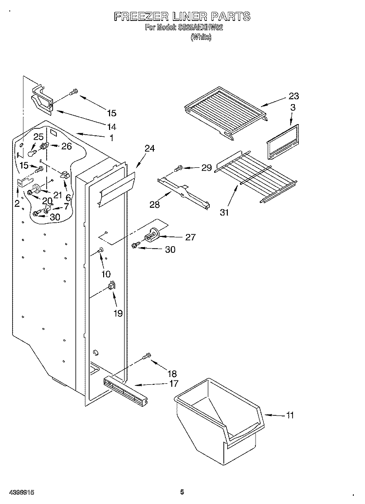 FREEZER LINER Diagram and Parts List for SS25AEXHW02  Whirlpool Refrigerator