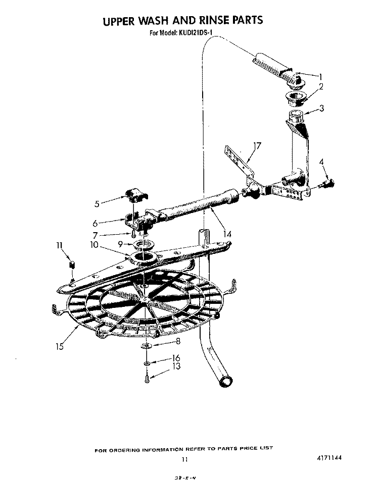 UPPER WASH AND RINSE Diagram and Parts List for KUDI21DS1  KitchenAid Dishwasher