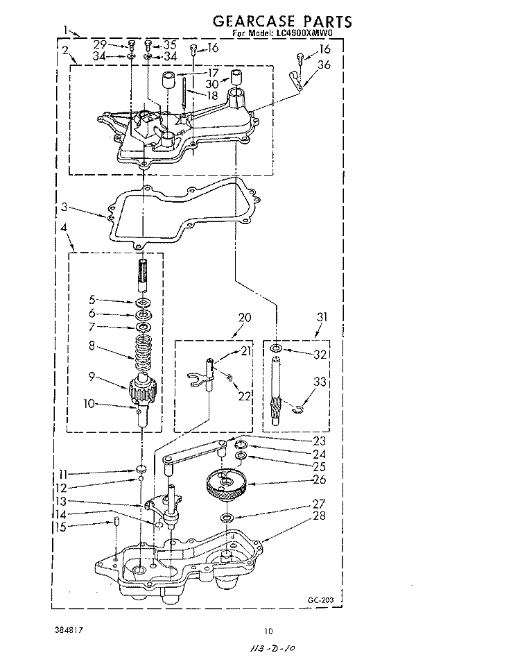 GEARCASE Diagram and Parts List for LC4900XMW0  Whirlpool Washer