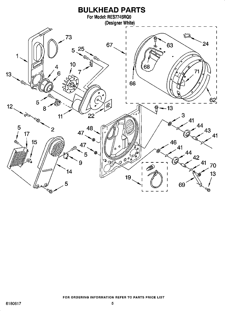 BULKHEAD PARTS, OPTIONAL PARTS (NOT INCLUDED) Diagram and Parts List for RES7745RQ0  Roper Dryer