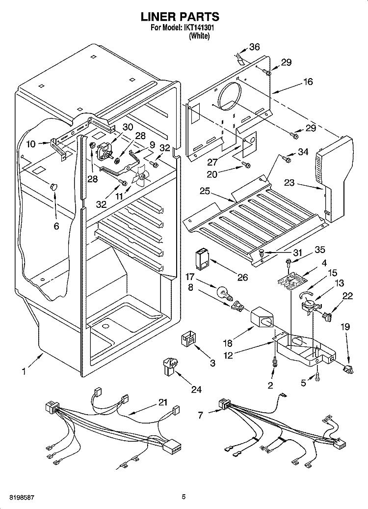 LINER PARTS Diagram and Parts List for IKT141301  Inglis Refrigerator