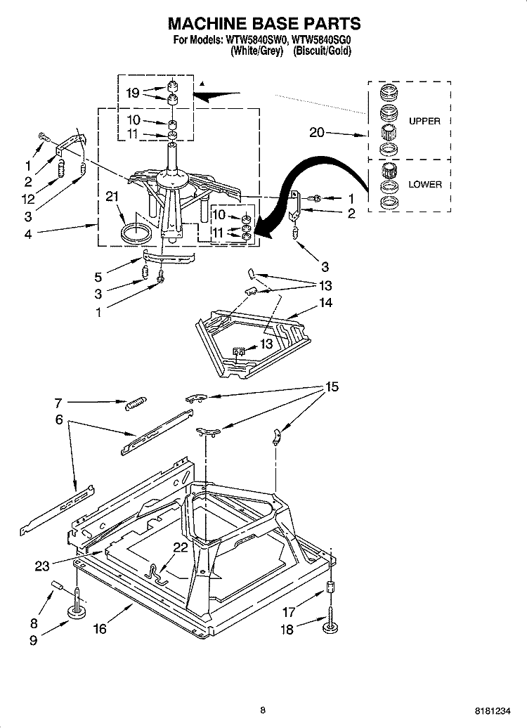 MACHINE BASE PARTS Diagram and Parts List for WTW5840SG0  Whirlpool Washer