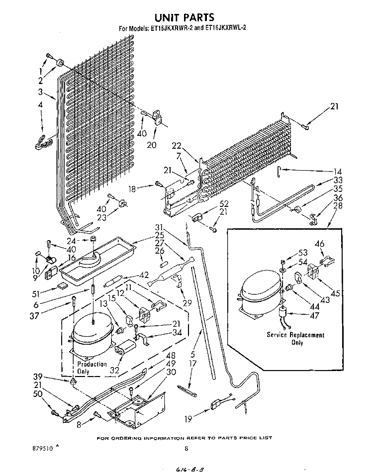 UNIT Diagram and Parts List for ET16JKXRWR2  Whirlpool Refrigerator
