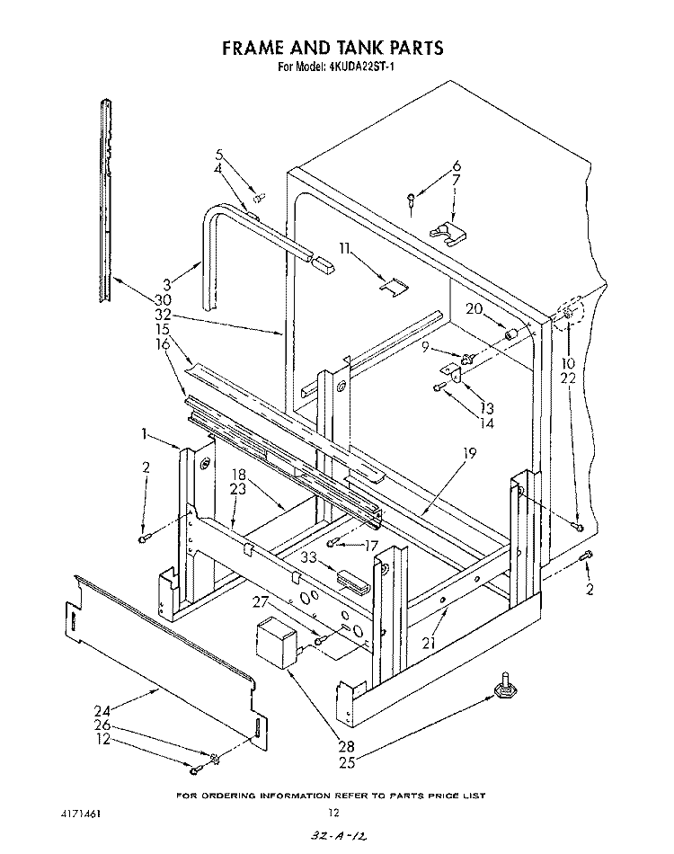 FRAME AND TANK Diagram and Parts List for 4KUDA22ST1  KitchenAid Dishwasher