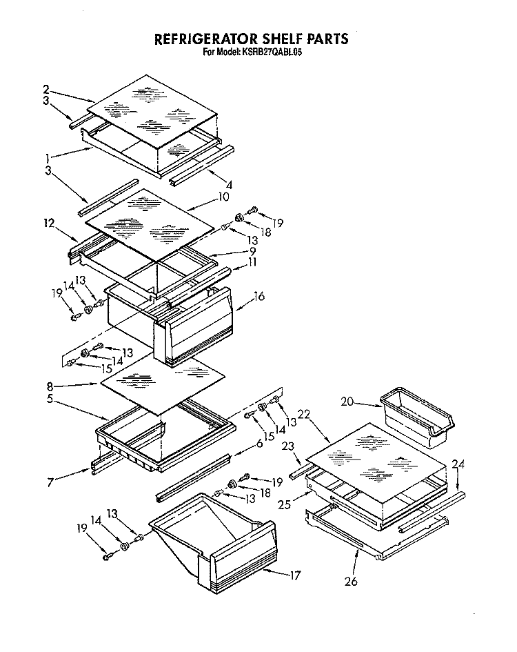 REFRIGERATOR SHELF Diagram and Parts List for KSRB27QABL05  KitchenAid Refrigerator
