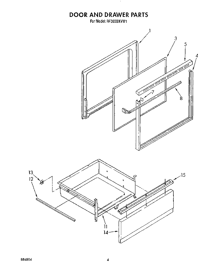DOOR AND DRAWER Diagram and Parts List for RF302BXVG1  Whirlpool Range