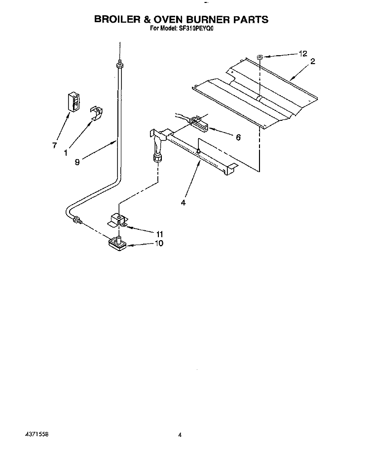 BROILER & OVEN BURNER Diagram and Parts List for SF310PEYQ0  Whirlpool Range
