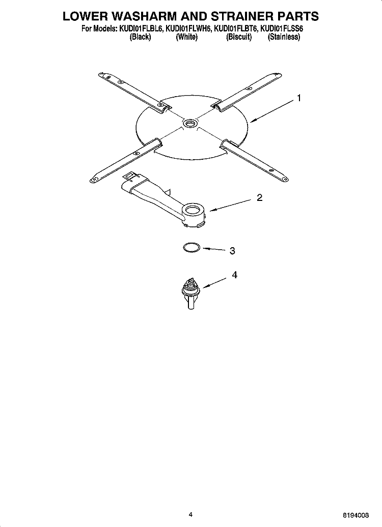 LOWER WASHARM AND STRAINER PARTS Diagram and Parts List for KUDI01FLSS6  KitchenAid Dishwasher