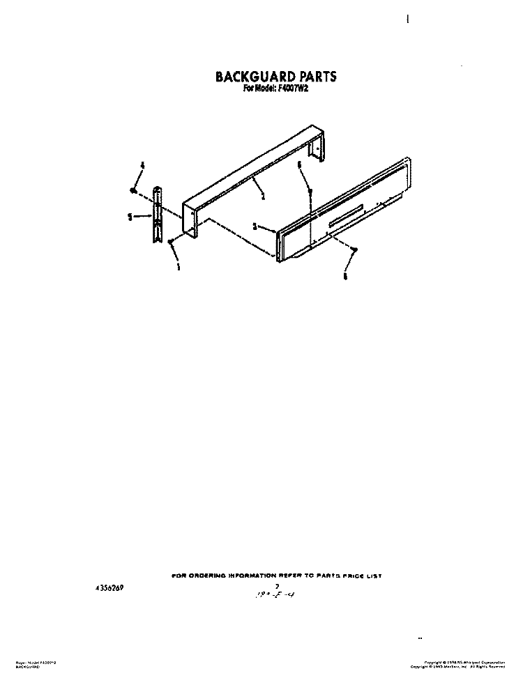 BACKGUARD Diagram and Parts List for F4007^2  Whirlpool Range