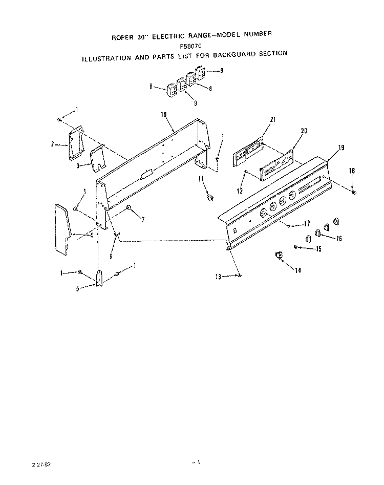 BACKGUARD Diagram and Parts List for F5807W0  Roper Range
