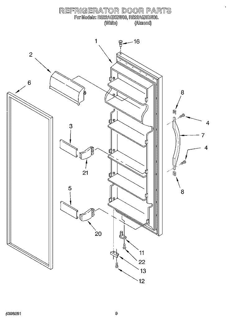 REFRIGERATOR DOOR Diagram and Parts List for RS22AQXGN00  Roper Refrigerator