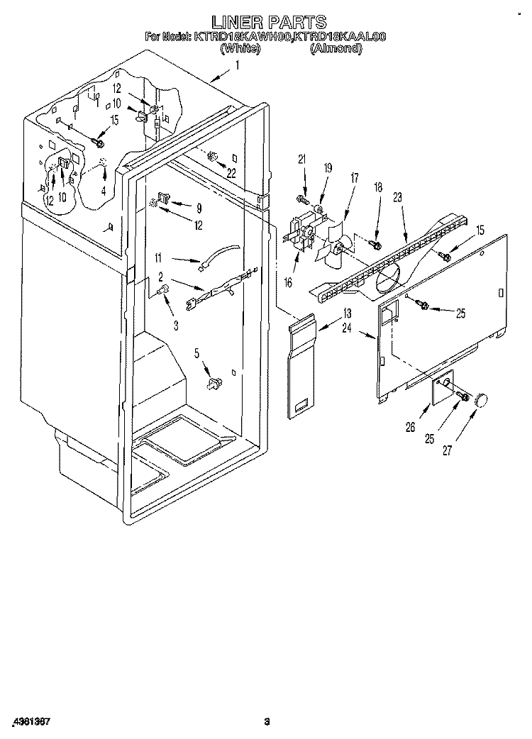 LINER Diagram and Parts List for KTRD18KAAL00  Whirlpool Refrigerator