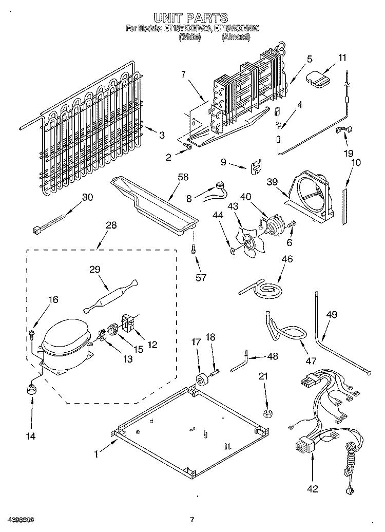 UNIT Diagram and Parts List for ET18VKXHW00  Whirlpool Refrigerator