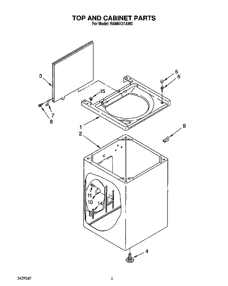 TOP AND CABINET, LIT/OPTIONAL Diagram and Parts List for RAM4131AW0  Whirlpool Washer